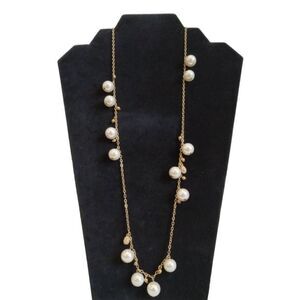 J. Crew Gold Tone Faux Pearl Beaded Rhinestone Encrusted Charms Fashion Necklace